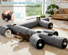 Load image into Gallery viewer, Ownpets Cactus Cat Tunnel 12" with Peek Holes for Indoor Large Cat, Grey Durable Oxford fabric, noise-free, foldable & connectable, multi-cat friendly, tube for cats up to 20lb, includes ball & wand