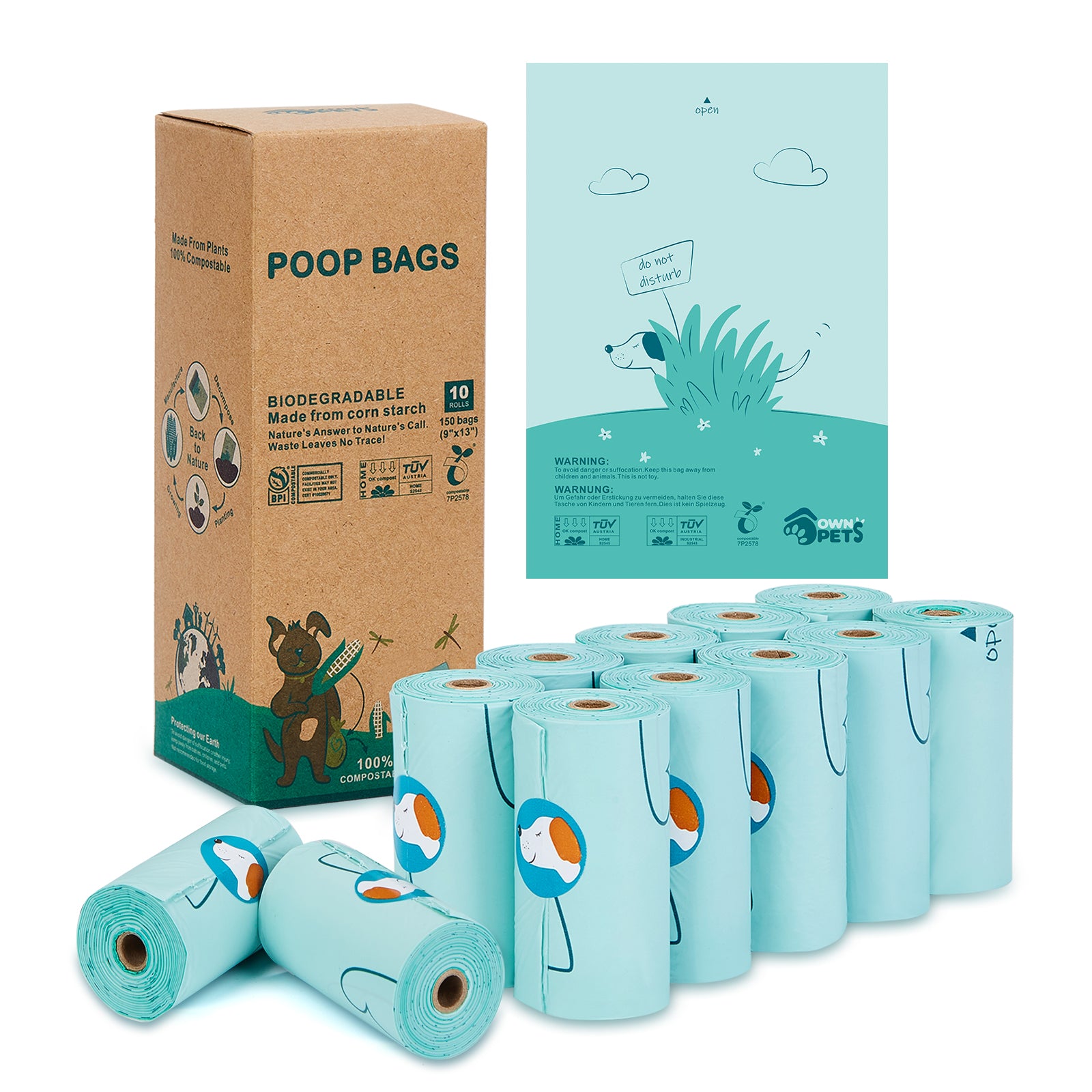 Ownpets Dog Poop Bags (9 x 13 inches)Leak-proof & Biodegradable Pet Po