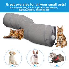 Load image into Gallery viewer, Ownpets S-Shape Cat Tunnel Toy 48"L x 10"D, for Cats, Puppies & Small Pets Collapsible for storage, tear-resistant oxford fabric, connects to other tunnel, with peek hole, feather wand, indoor/outdoor