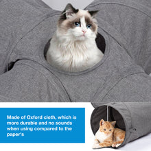 Load image into Gallery viewer, Ownpets S-Shape Cat Tunnel Toy 48"L x 10"D, for Cats, Puppies & Small Pets Collapsible for storage, tear-resistant oxford fabric, connects to other tunnel, with peek hole, feather wand, indoor/outdoor