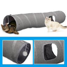 Load image into Gallery viewer, Ownpets S-Shape Cat Tunnel Toy 48"L x 10"D, for Cats, Puppies & Small Pets Collapsible for storage, tear-resistant oxford fabric, connects to other tunnel, with peek hole, feather wand, indoor/outdoor