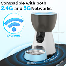 Load image into Gallery viewer, Ownpets Automatic Pet Feeder with Camera, 1304P HD Video with Night Vision, 2-Way Voice Interaction, 2.4G & 5G WiFi Food Dispenser with APP Control