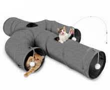 Charger l'image dans la galerie, Ownpets Cactus Cat Tunnel 10" with Peek Holes for Indoor Large Cat, Grey Durable Oxford fabric, noise-free, foldable & connectable, multi-cat friendly, tube for cats up to 20lb, includes ball & wand