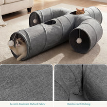 Load image into Gallery viewer, Ownpets Cactus Cat Tunnel 12" with Peek Holes for Indoor Large Cat, Grey Durable Oxford fabric, noise-free, foldable & connectable, multi-cat friendly, tube for cats up to 20lb, includes ball & wand