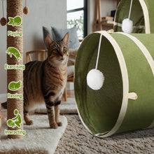 Charger l'image dans la galerie, Ownpets Cactus Cat Tunnel 12" with Peek Holes for Indoor Large Cat, Green Durable Oxford fabric, noise-free, foldable & connectable, multi-cat friendly, tube for cats up to 20lb, includes ball & wand