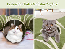 Load image into Gallery viewer, Ownpets Cactus Cat Tunnel 12" with Peek Holes for Indoor Large Cat, Green Durable Oxford fabric, noise-free, foldable & connectable, multi-cat friendly, tube for cats up to 20lb, includes ball & wand