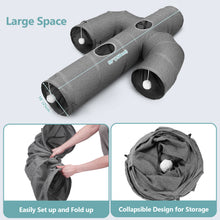 Charger l'image dans la galerie, Ownpets Cactus Cat Tunnel 10" with Peek Holes for Indoor Large Cat, Grey Durable Oxford fabric, noise-free, foldable & connectable, multi-cat friendly, tube for cats up to 20lb, includes ball & wand