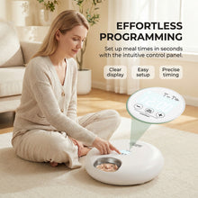 Charger l'image dans la galerie, Ownpets Automatic Wet Food Feeder, 6 Meals Auto Dispenser with Timer Stainless Tray, 2 Ice Packs, Cordless Design, 30-Day Battery Rechargeable, For Cats & Small Dogs, Easy Clean, White