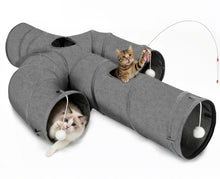Load image into Gallery viewer, Ownpets Cactus Cat Tunnel 12" with Peek Holes for Indoor Large Cat, Grey Durable Oxford fabric, noise-free, foldable & connectable, multi-cat friendly, tube for cats up to 20lb, includes ball & wand