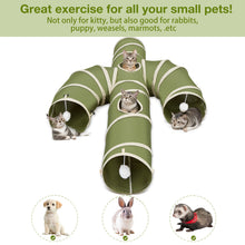 Load image into Gallery viewer, Ownpets Cactus Cat Tunnel 12" with Peek Holes for Indoor Large Cat, Green Durable Oxford fabric, noise-free, foldable & connectable, multi-cat friendly, tube for cats up to 20lb, includes ball & wand