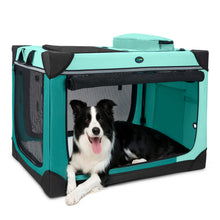 Load image into Gallery viewer, Ownpets Collapsible Travel Dog Crate for Large Dogs, 30x21x21 inches, Green Foldable, Portable, 4-Doors, 4-Side Mesh Windows, Steel Frame Oxford Cloth, Soft Cushion Mat, Leash, Easy Setup