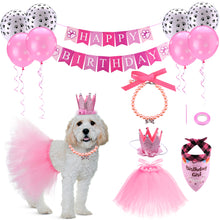 Load image into Gallery viewer, Ownpets Cute Dog Birthday Outfit Set, Princess Puppy Tutu Skirt with Pink Crown, Pearl Necklace, Double Sided Saliva Towel &amp; Birthday Banner for Puppy, Dog, Cat Girl Birthday Parties
