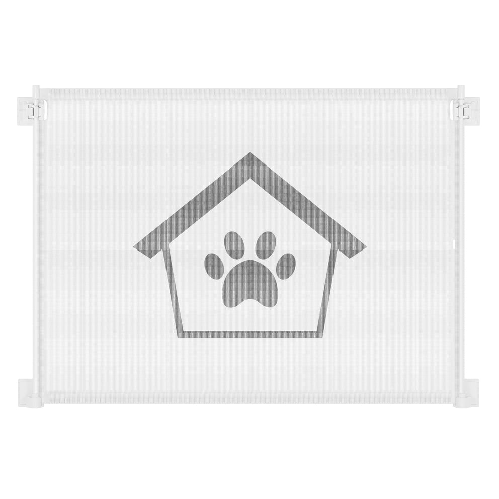 223 Ownpets Dog Gate Punch-Free Install 41.3 Inches, Double Lock Mesh Pet Gate Easy Operation Dog Safety Gate for Indoors, Outdoors, Doorways, Stairs and Hallways, Not Retractable (White)
