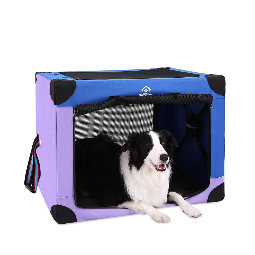 Ownpets 3 Doors Soft Collapsible Dog Crate Dog Kennel, Blue & Purple, L