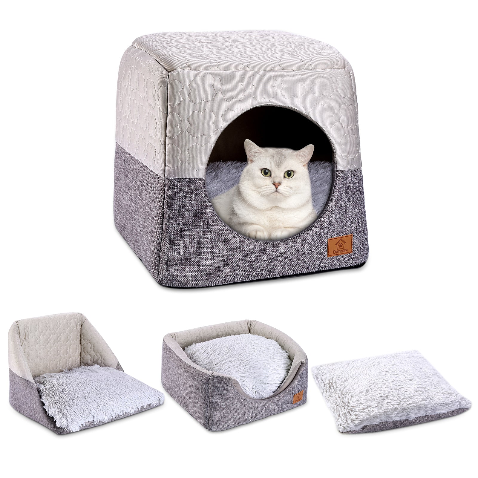 tent bed for cats Ownpets 3-in-1 Foldable Cat Cave Bed, Grey