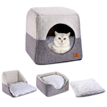 Load image into Gallery viewer, Cat bed, Ownpets Cat beds for Indoor Cats Cat Cave Bed with Removable and Washable Cushion,  Cat Igloo Bed 13.8*13.8*12.6 inches (Grey)
