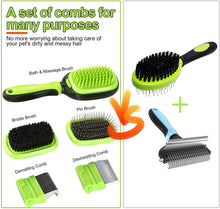 Carica l'immagine nel visualizzatore di Gallery, Ownpets 5 in 1 Pet Brush Set, Pet Grooming Shedding Massage Combs for Long Short Hair Dogs & Cats, Removes Undercoat, Dander, Dirt & Improves Circulation