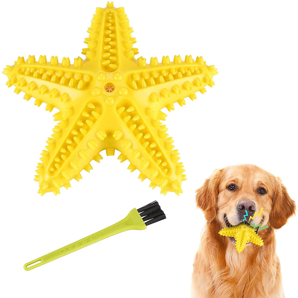 Ownpets Dog Chew Toy, Starfish Squeaky Teeth Cleaning Chew Toy for Puppies, Small & Medium Dogs -Yellow