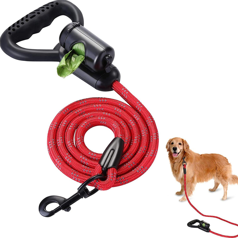 Ownpets Reflective Dog Leash, 5 ft Hands-Free Dog Leash with Waste Bag Dispenser for Large & Medium Dogs, Suitable for Running, Training, Hiking, Walking & Other Outdoor Activities, Red