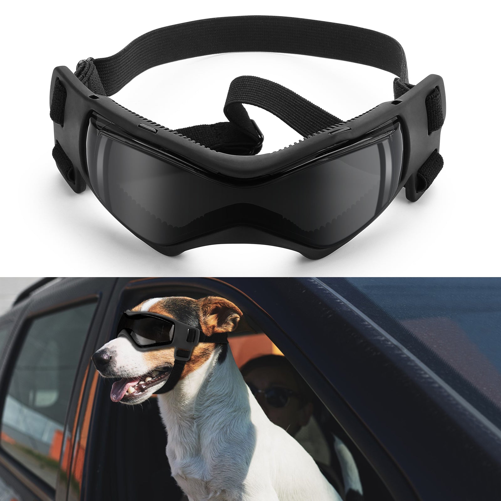 dog with goggles 197 Ownpets Dog Goggles Dog Sunglasses, for Small and Medium Dogs, Black