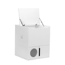 Load image into Gallery viewer, Large Wooden Cat Litter Box Enclosure With Jumping Platform and Fabric Drawer;  Indoor Hidden Cat Washroom Furniture;  White

