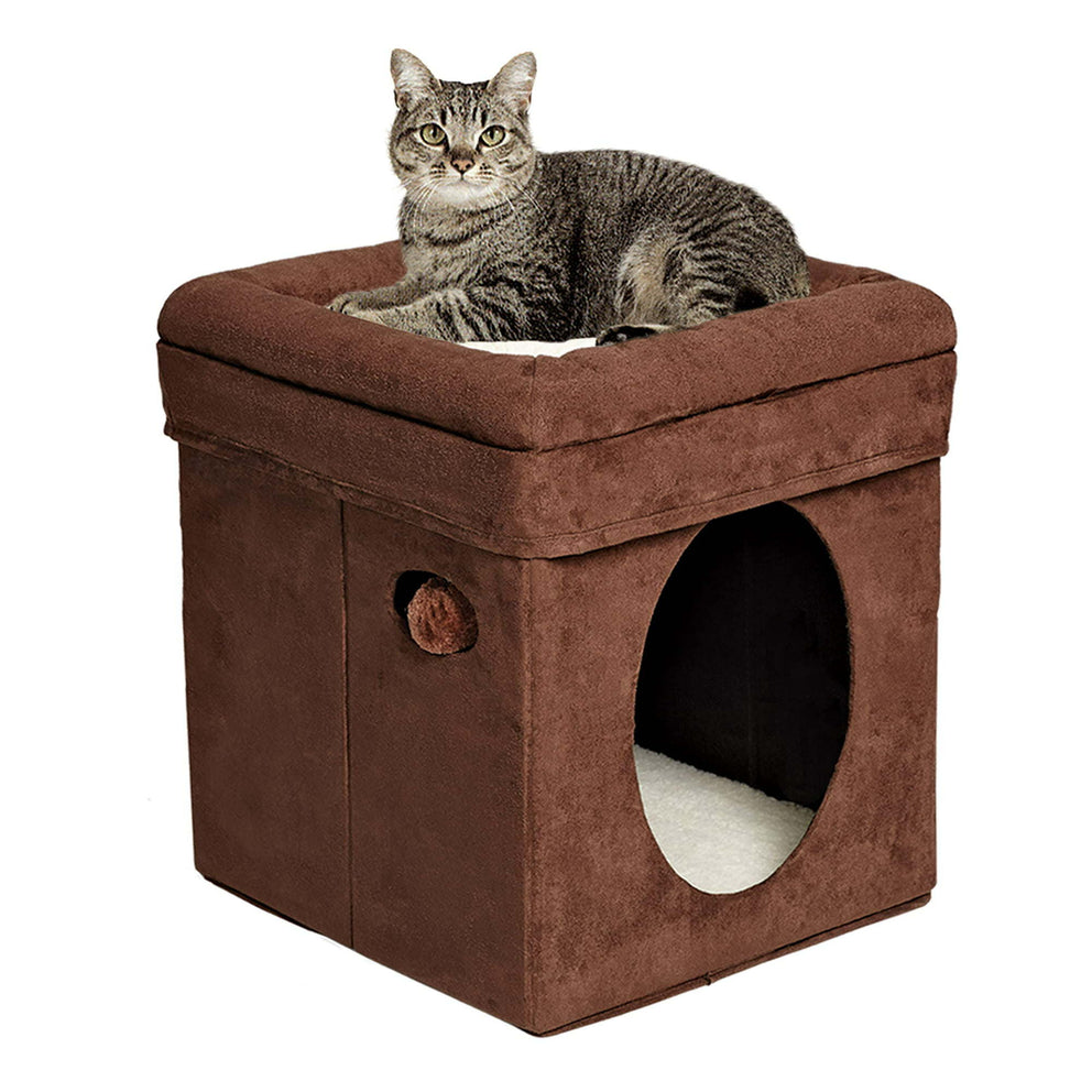 2-Story Cat Cube, Suede Brown