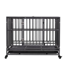 Load image into Gallery viewer, 37&quot;L x 29&quot;H Heavy Duty Metal Dog Kennel Cage Crate with 4 Universal Wheels, Openable Flat Top and Front Door, Black
