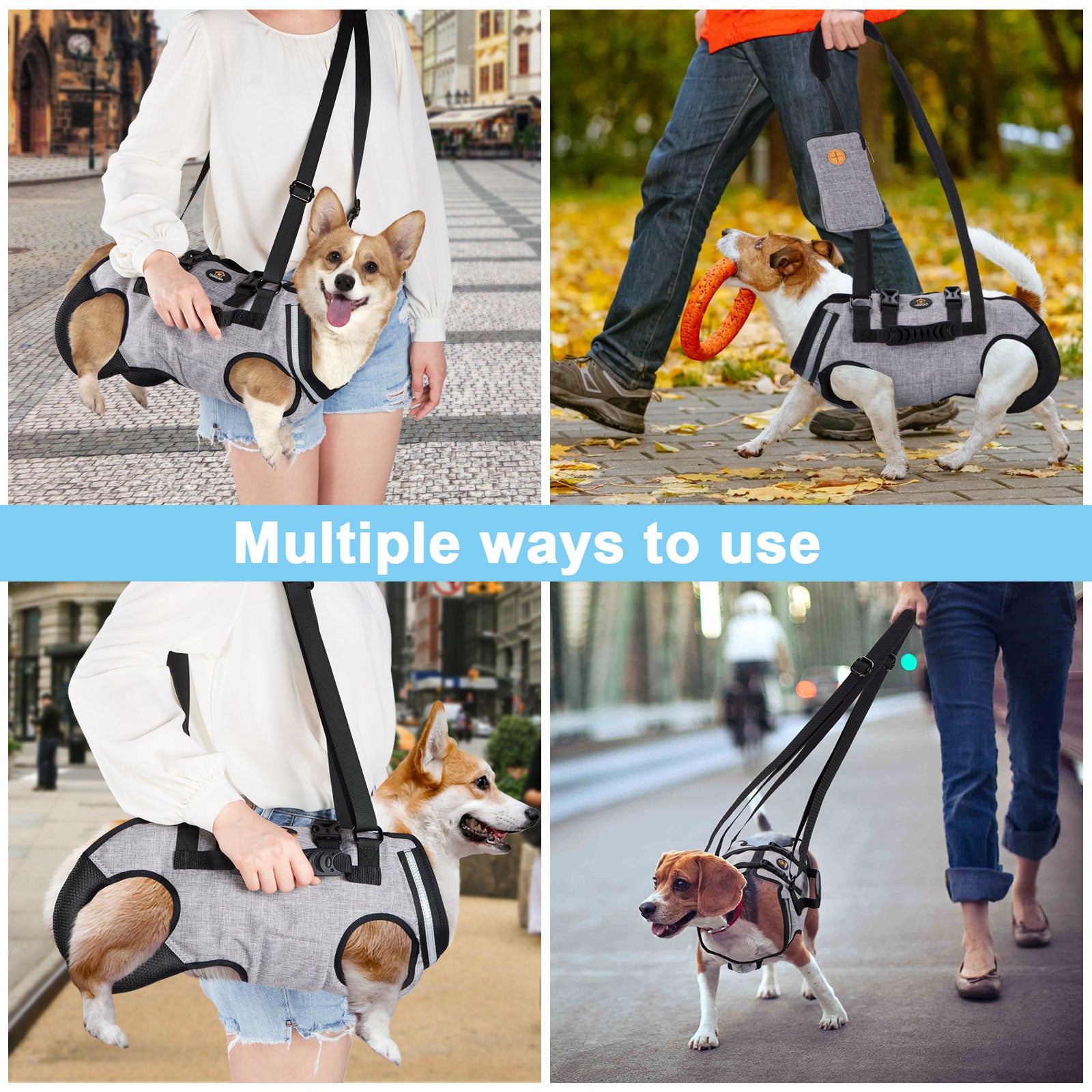Pet Dog Sling Carrier Harnesses Shoulder Bag Support Lift Whole Body Vest  Travel
