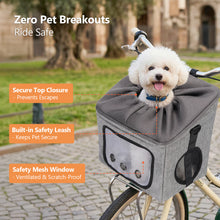 Lade das Bild in den Galerie-Viewer, Ownpets Large Bike Front Basket Pet Carrier, with Breathable Mesh Windows Functions as car booster seat or adjustable shoulder bag for pet, foldable for storage, compatible with most bike handlebars
