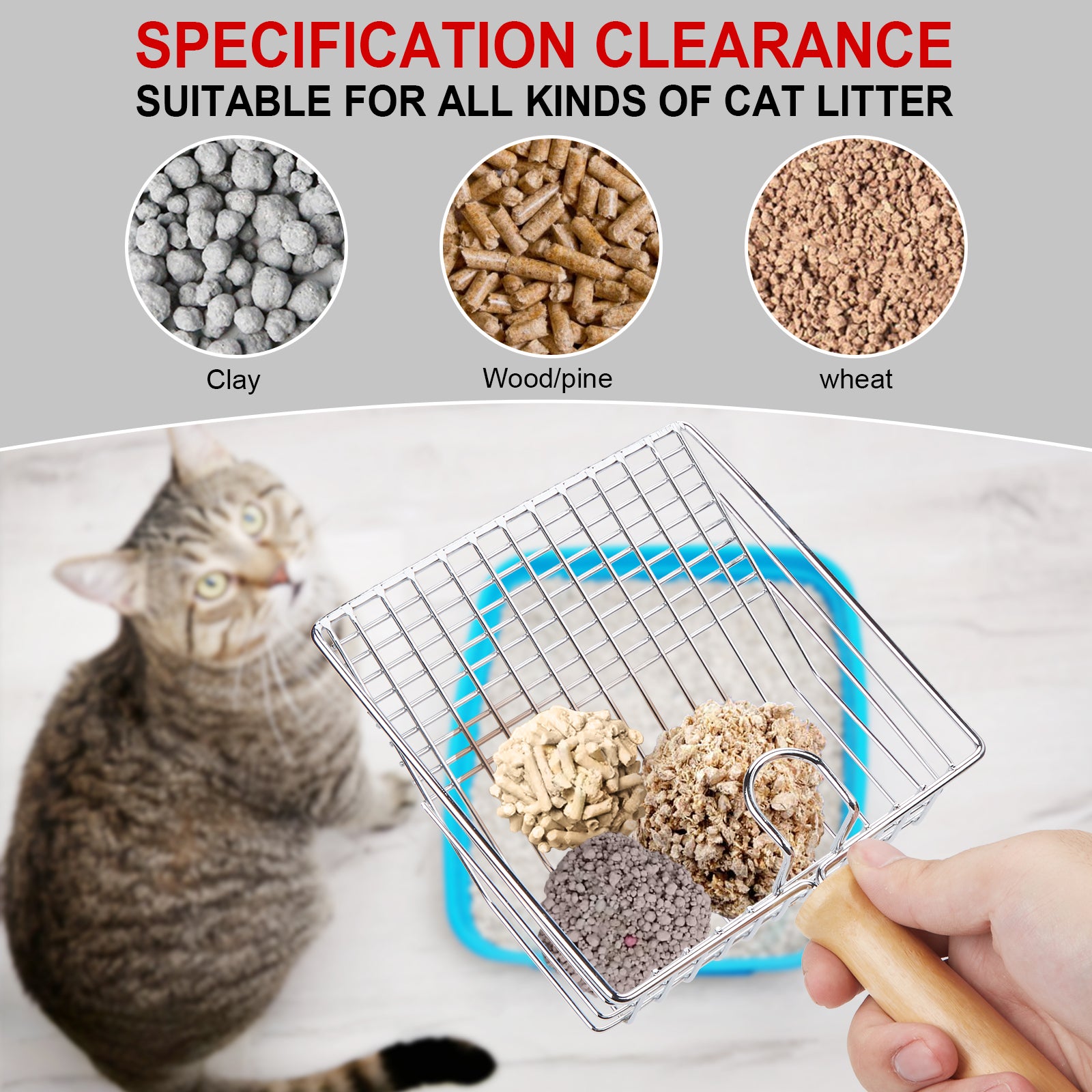 Ownpets Iron Metal Cat Litter Scoop, with Eucalyptus Wood Handle