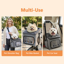 Lade das Bild in den Galerie-Viewer, Ownpets Large Bike Front Basket Pet Carrier, with Breathable Mesh Windows Functions as car booster seat or adjustable shoulder bag for pet, foldable for storage, compatible with most bike handlebars
