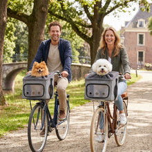 Lade das Bild in den Galerie-Viewer, Ownpets Large Bike Front Basket Pet Carrier, with Breathable Mesh Windows Functions as car booster seat or adjustable shoulder bag for pet, foldable for storage, compatible with most bike handlebars
