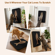 Cargar imagen en el visor de la galería, Ownpets Wall Cat Scratcher, Cute Vertical Cat Scratching Board, Wall Mounted Cat Scratch Pad for Wall, Glass, Wood, and Tile, Furniture Protector, Fish Print Black
