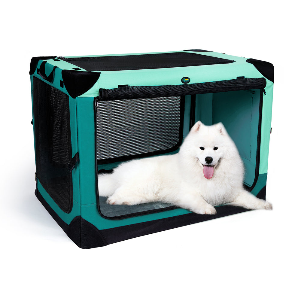 Ownpets 4 Doors Soft Portable Folding Dog Crate Dog Kennel, Green, L