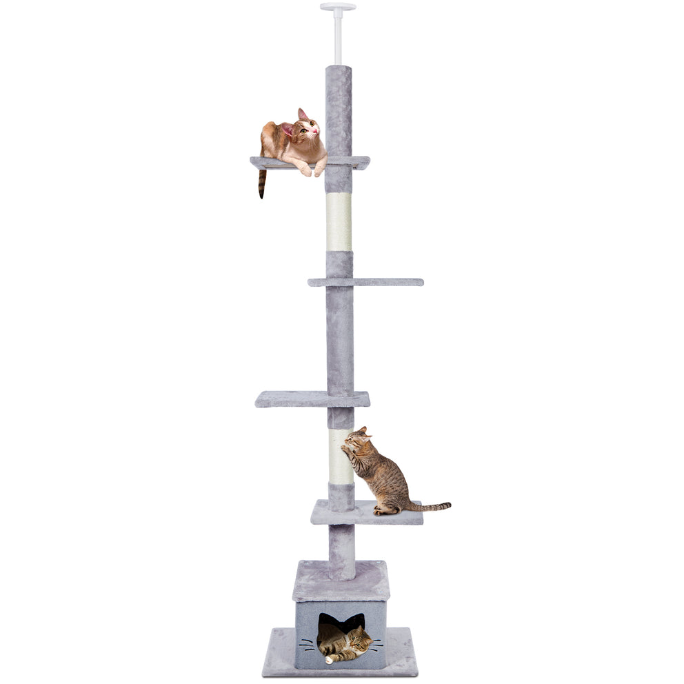 Ownpets Floor to Ceiling Cat Tree Adjustable Height [90-108Inches=229-275cm] 6 Tiers Cat Tower