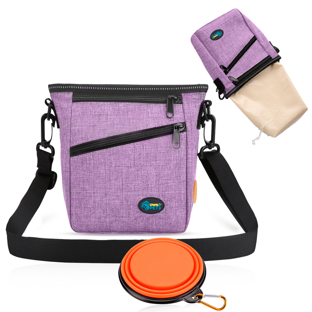 Ownpets Dog Training Pouch with Collapsible Bowl, Purple