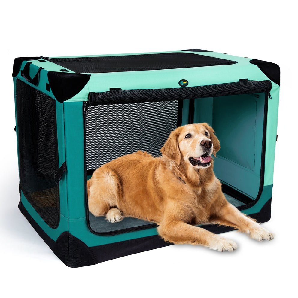 Ownpets 4 Doors Soft Portable Folding Dog Crate Dog Kennel, Green, XL
