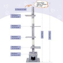 Cargar imagen en el visor de la galería, Ownpets Floor to Ceiling Cat Tree Adjustable Height [90-108Inches=229-275cm] 6 Tiers Cat Tower
