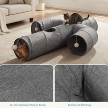 Carica l'immagine nel visualizzatore di Gallery, Ownpets Cactus Cat Tunnel 10" with Peek Holes for Indoor Large Cat, Grey Durable Oxford fabric, noise-free, foldable &amp; connectable, multi-cat friendly, tube for cats up to 20lb, includes ball &amp; wand
