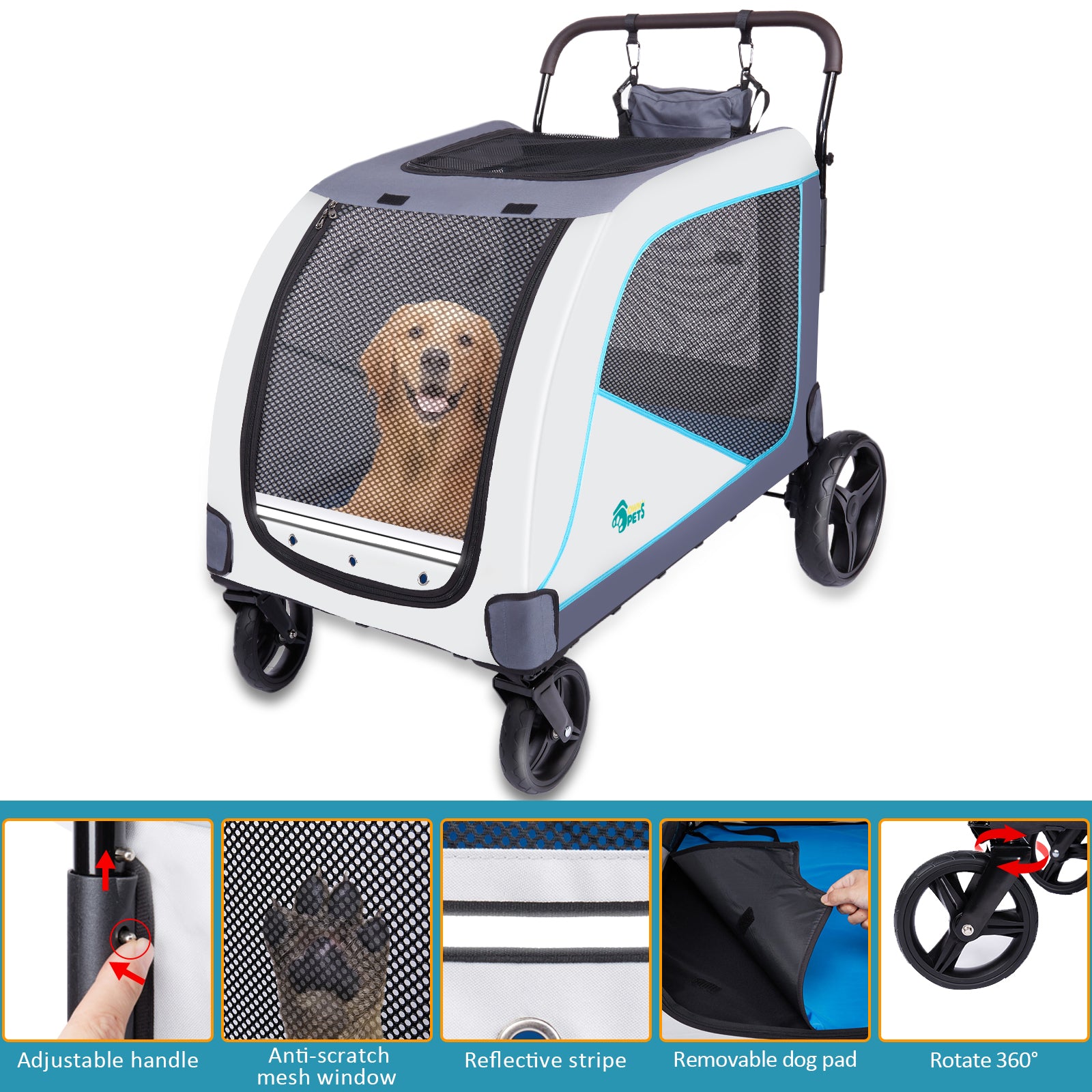 dog stroller large dog Ownpets Extra-Large Dog Stroller for Medium Large Dogs Up to 180lbs