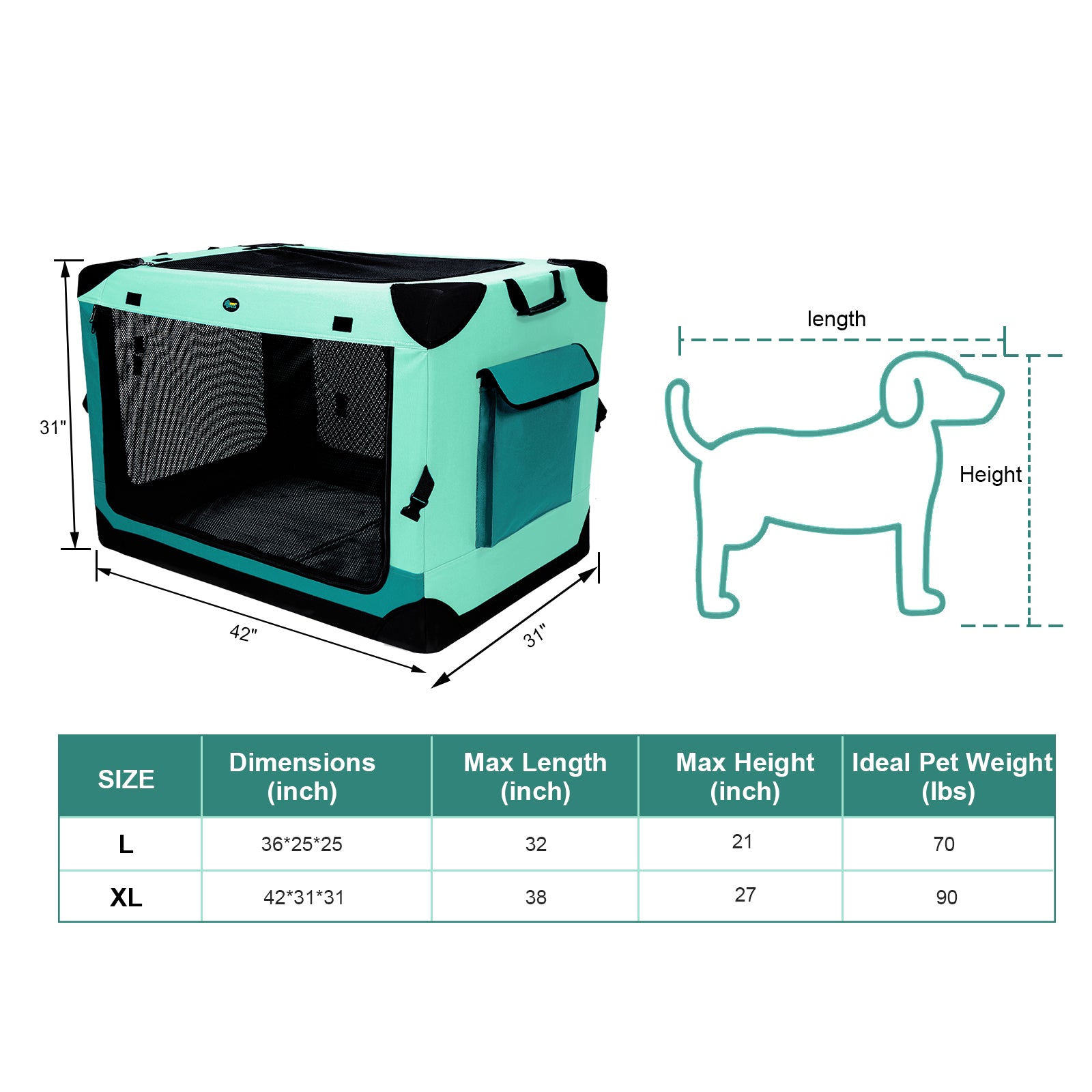 Ownpets Doors Soft Portable Folding Dog Crate Dog Kennel, Green, XL