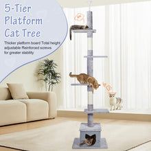 Lade das Bild in den Galerie-Viewer, Ownpets Floor to Ceiling Cat Tree Adjustable Height [90-108Inches=229-275cm] 6 Tiers Cat Tower
