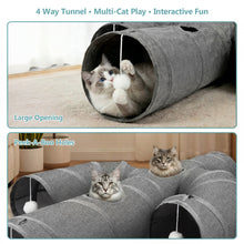 Load image into Gallery viewer, Ownpets Cactus Cat Tunnel 12" with Peek Holes for Indoor Large Cat, Grey Durable Oxford fabric, noise-free, foldable &amp; connectable, multi-cat friendly, tube for cats up to 20lb, includes ball &amp; wand
