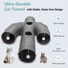 Carica l'immagine nel visualizzatore di Gallery, Ownpets Cactus Cat Tunnel 10" with Peek Holes for Indoor Large Cat, Grey Durable Oxford fabric, noise-free, foldable &amp; connectable, multi-cat friendly, tube for cats up to 20lb, includes ball &amp; wand
