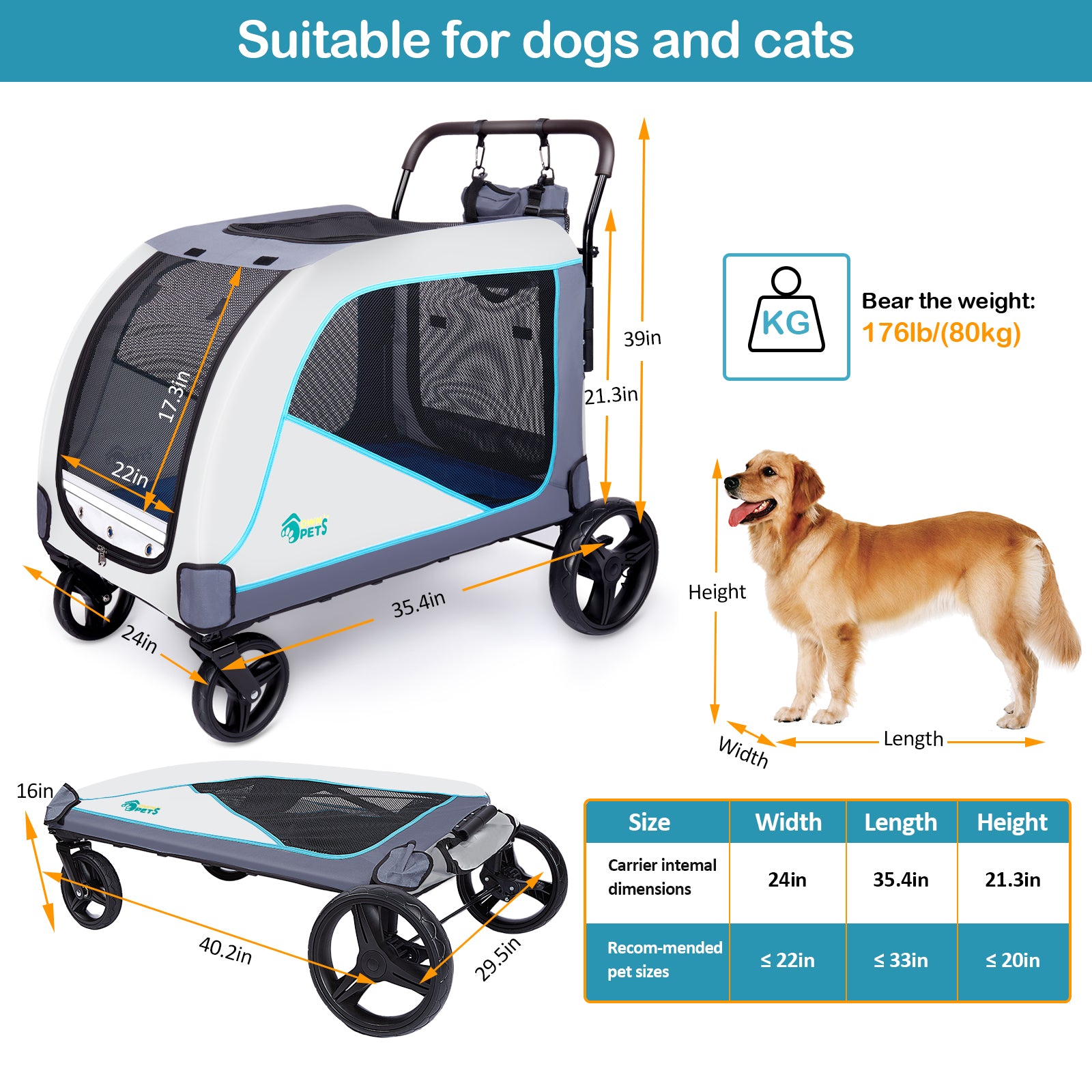 tractor supply dog stroller Ownpets Extra-Large Dog Stroller for Medium Large Dogs Up to 180lbs