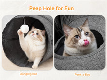 Load image into Gallery viewer, Ownpets 12" Large Cat Tunnel 3-Way U-Shape Oxford Fabric for Large Cat Silent oxford fabric no noise, expandable 3-channel design, with plush ball ,feather wand, peek hole, for multi-cat household
