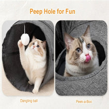 Charger l'image dans la galerie, Ownpets 12" Large Cat Tunnel 3-Way U-Shape Oxford Fabric for Large Cat Silent oxford fabric no noise, expandable 3-channel design, with plush ball ,feather wand, peek hole, for multi-cat household

