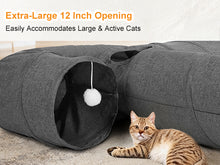 Load image into Gallery viewer, Ownpets 12" Large Cat Tunnel 3-Way U-Shape Oxford Fabric for Large Cat Silent oxford fabric no noise, expandable 3-channel design, with plush ball ,feather wand, peek hole, for multi-cat household
