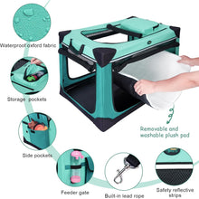 Load image into Gallery viewer, Ownpets Collapsible Travel Dog Crate for Large Dogs, 30x21x21 inches, Green Foldable, Portable, 4-Doors, 4-Side Mesh Windows, Steel Frame Oxford Cloth, Soft Cushion Mat, Leash, Easy Setup
