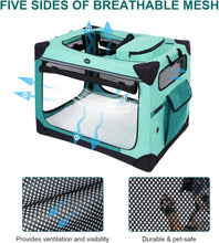 Load image into Gallery viewer, Ownpets Collapsible Travel Dog Crate for Large Dogs, 30x21x21 inches, Green Foldable, Portable, 4-Doors, 4-Side Mesh Windows, Steel Frame Oxford Cloth, Soft Cushion Mat, Leash, Easy Setup
